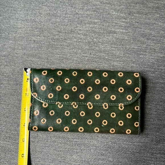 Vintage Handmade Green & Tan Polka Dot Leather Wallet. Pre-owned EUC - Picture 3 of 8